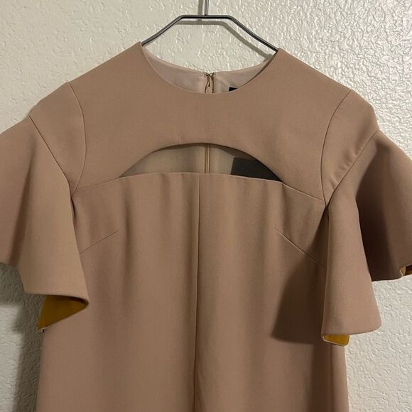 Peggy Hartanto Dress Mod Exaggerated Ruffled Sleeves Babydoll Dress Tan Size 2 - Picture 7 of 15